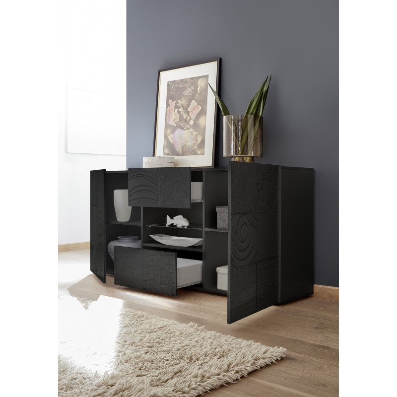 Buffet 2 portes - 2 tiroirs CARO GRIS 181 cm