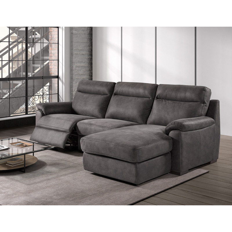 Canapé d'angle en tissu LUMINA avec 1 relax électrique et 1 chaise longue électrique