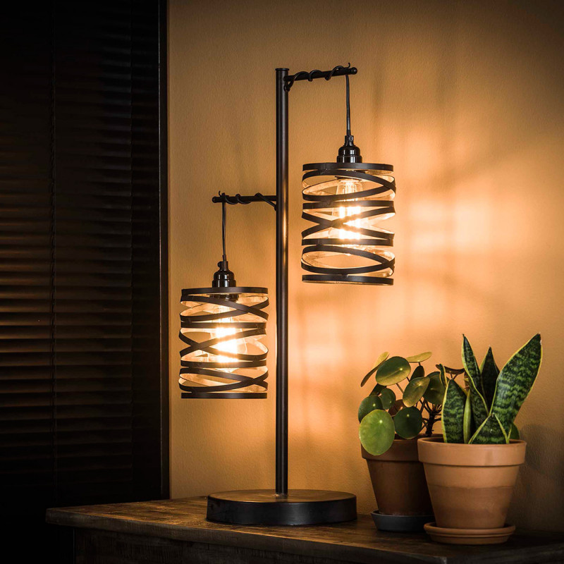 Lampe de table Bruce de style industriel avec 2 ampoules incluses