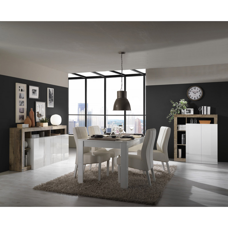 Salle à manger Burga en coloris blanc brillant et pero avec table 180 cm avec allonge