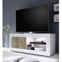 Meuble TV 1 porte BERGAME PERO en coloris blanc brillant et pero