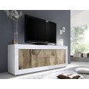 Meuble TV BERGAME PERO avec 2 portes et 2 tiroirs en coloris blanc brillant et pero