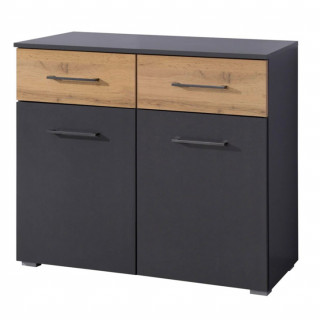 Commode 80 cm Boston en décor chêne Artisan avec 2 portes et 2 tiroirs