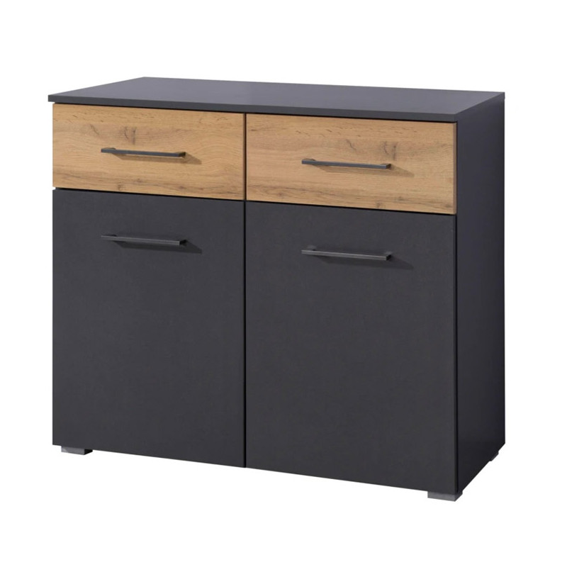 Commode 80 cm Boston en décor chêne Artisan avec 2 portes et 2 tiroirs