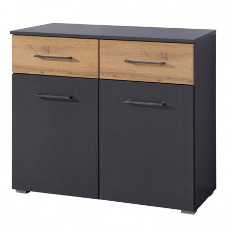 Commode 80 cm Boston en décor chêne Artisan avec 2 portes et 2 tiroirs