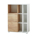 Armoire de bureau basse LEON en décor chêne navarra et blanc