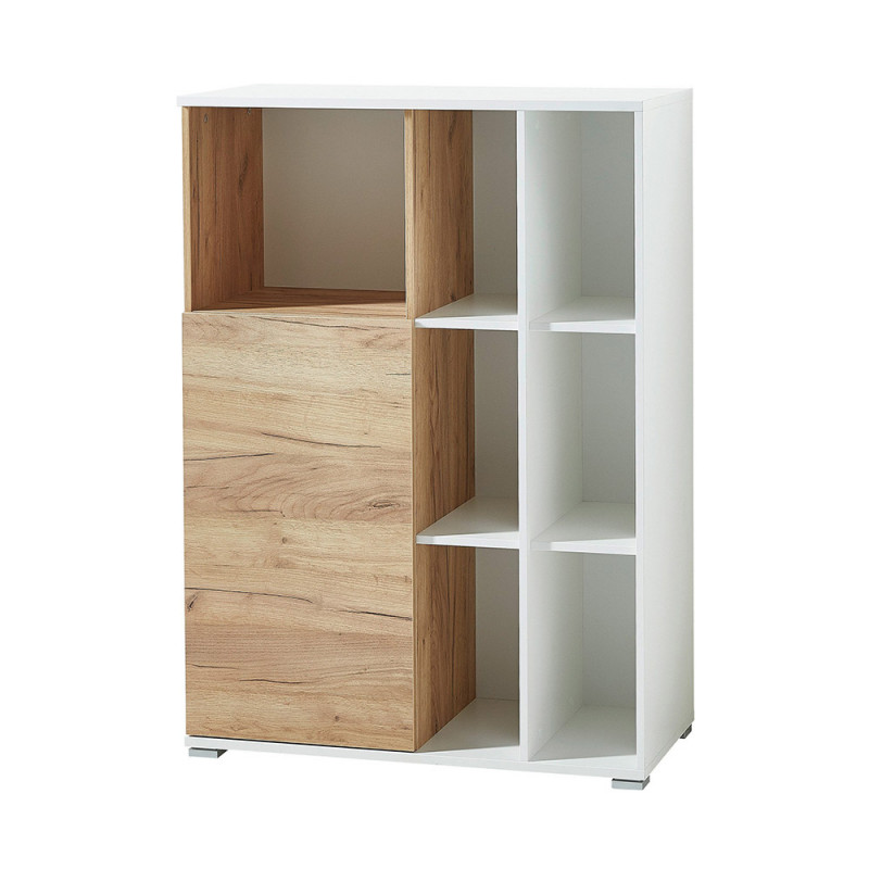 Armoire de bureau basse LEON en décor chêne navarra et blanc