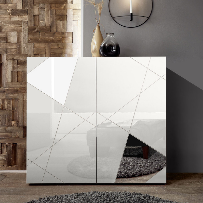 Vaisselier Bar contemporain Hampton Blanc avec 2 portes