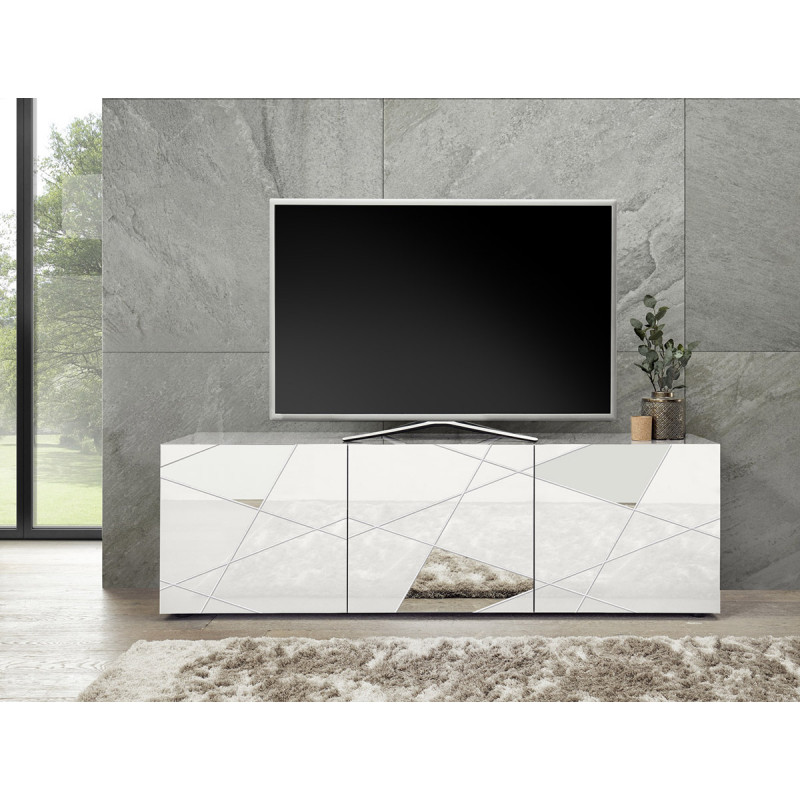 Meuble TV contemporain Hampton Blanc avec 3 portes