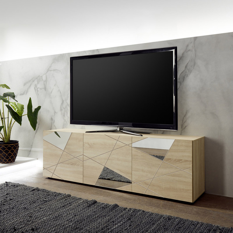 Meuble TV contemporain Hampton Chene avec 3 portes