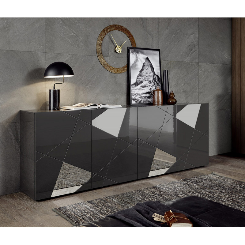Buffet contemporain Hampton Gris avec 4 portes