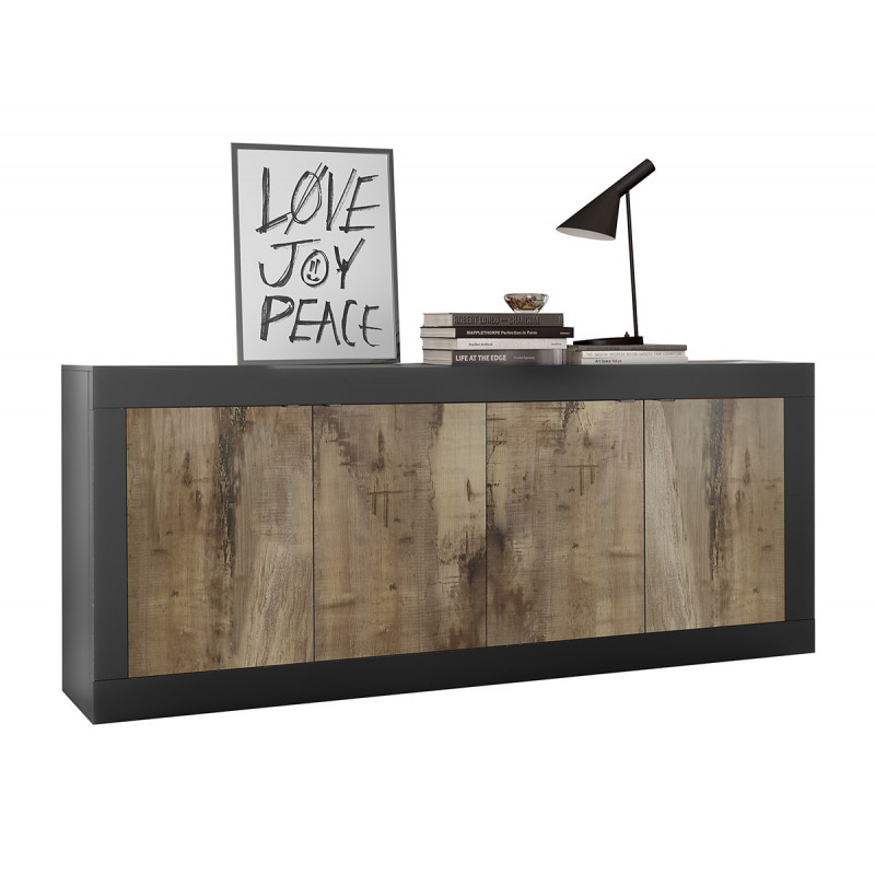 Buffet 4 portes BERGAME BLACK en coloris noir mat et pero