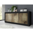 Buffet BERGAME BLACK avec 2 portes et 3 tiroirs en coloris noir mat et pero
