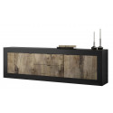 Meuble TV BERGAME BLACK avec 2 portes et 2 tiroirs en coloris noir mat et pero