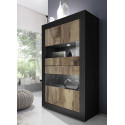 Vaisselier vitrine 4 portes BERGAME BLACK en coloris noir mat et pero
