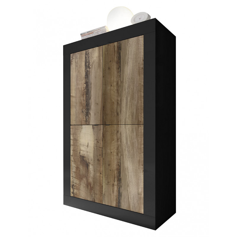Vaisselier-BAR 4 portes BERGAME BLACK en coloris noir mat et pero