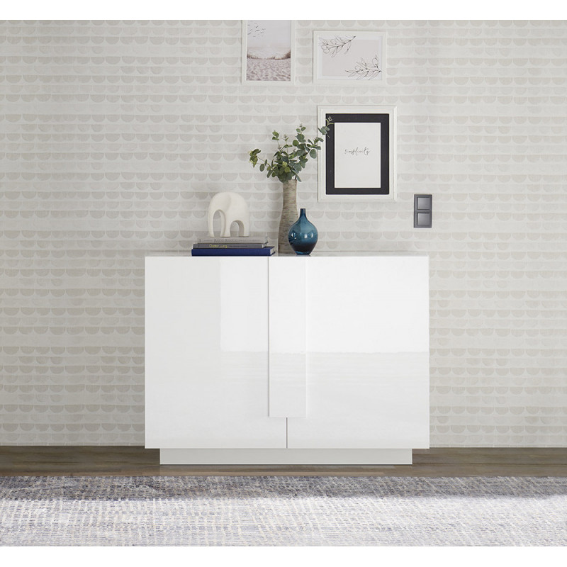 Buffet Venus Blanc 120 cm avec 2 portes en coloris blanc brillant
