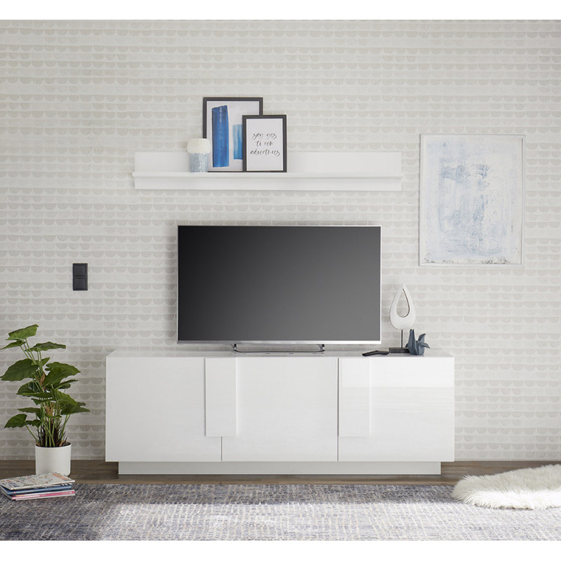 Meuble TV Venus Blanc 182 cm avec 3 portes en coloris blanc brillant