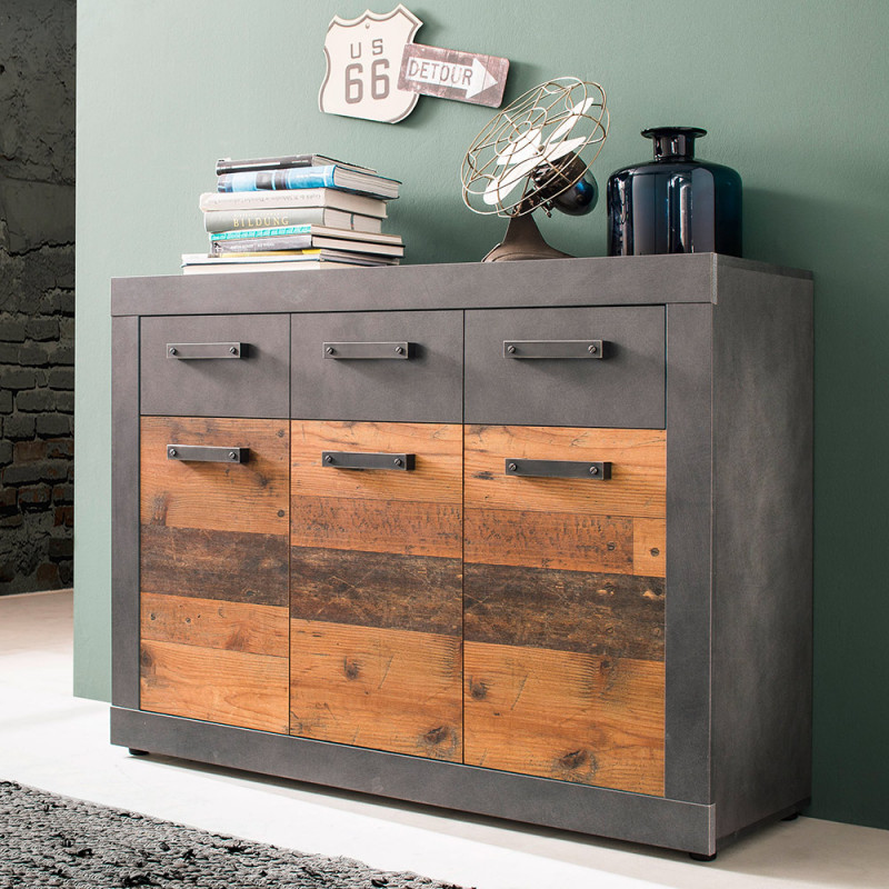 Buffet commode Indiana 117 cm avec 3 portes et 3 tiroirs