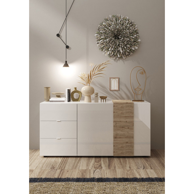 Buffet Saturne Blanc/Cadiz 181 cm avec 2 portes et 3 tiroirs