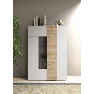 Vitrine moderne blanche 2 portes SATURNE avec décor