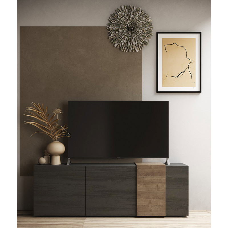 Meuble TV Saturne gris/Mercure 181 cm avec 3 portes