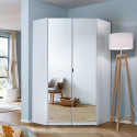 Armoire d'angle KENORA avec 2 portes miroirs en décor blanc mat