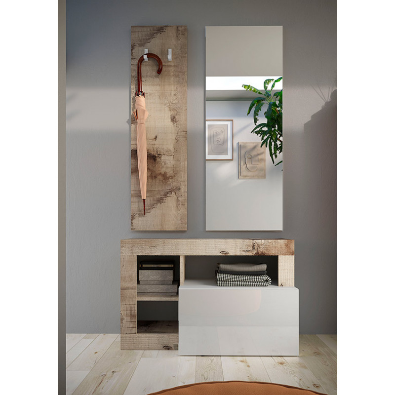 Ensemble de meubles pour entrée BURGA en blanc brillant et décor pero