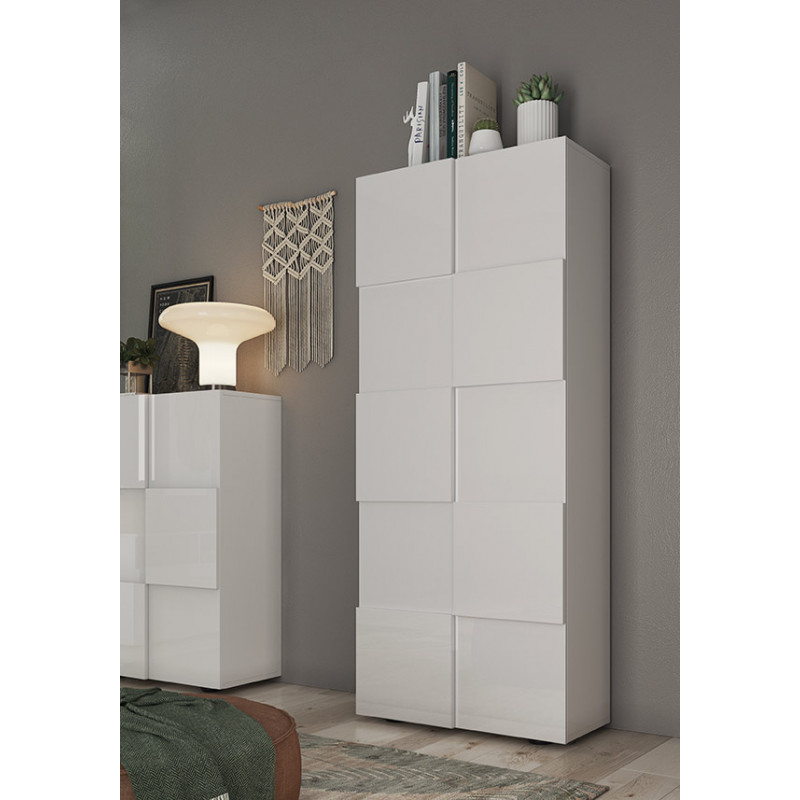 Armoire d'entrée DAMIEN en blanc brillant avec 2 portes