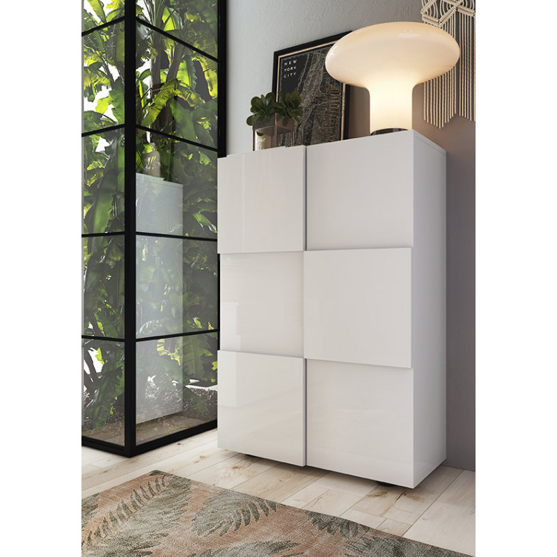 Armoire a chaussures DAMIEN en blanc brillant avec 2 portes